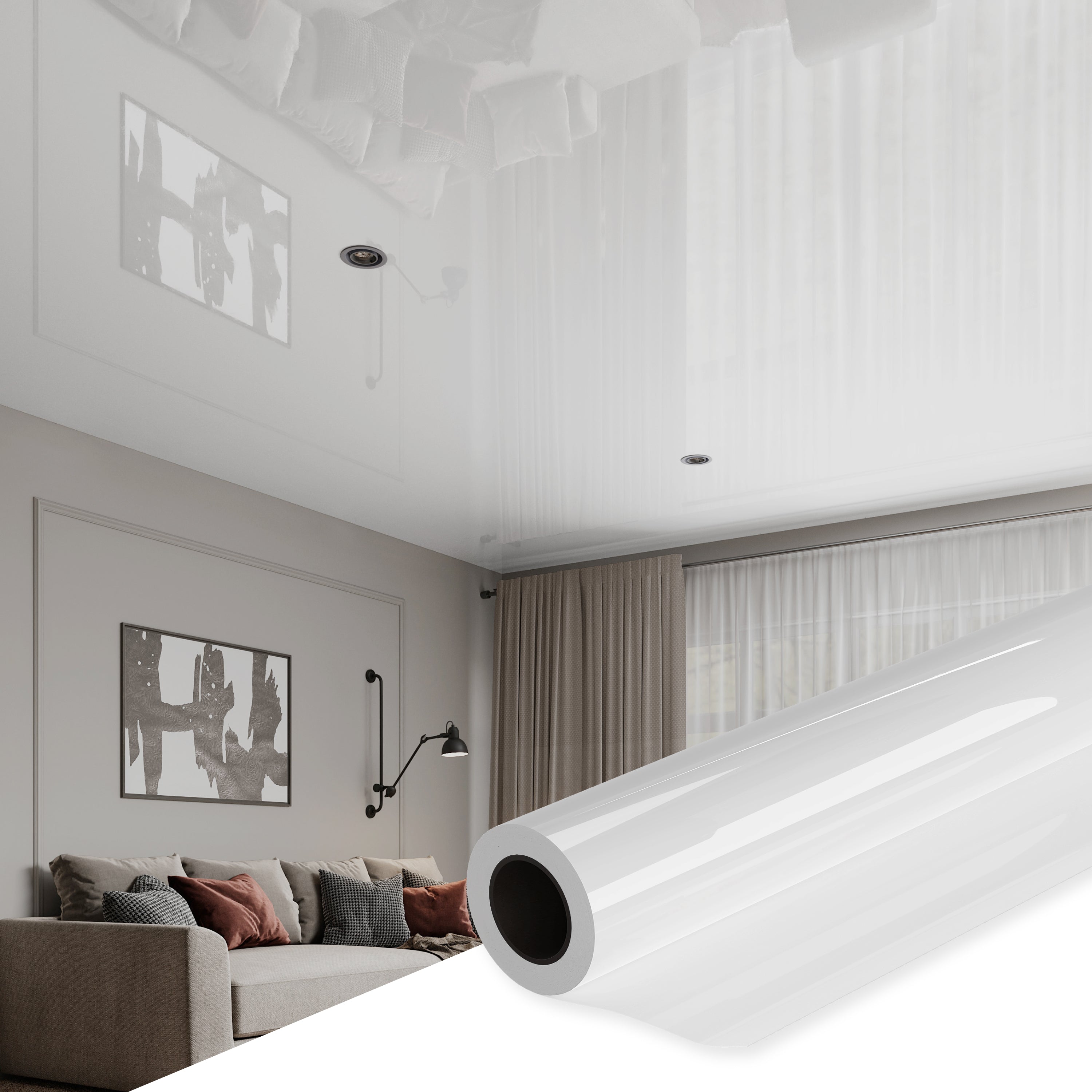 Modern Stretch Ceiling - Glossy & Matte Options, Easy DIY Installation. Kit #19. Film Size 4ft 11in x 18ft 1in