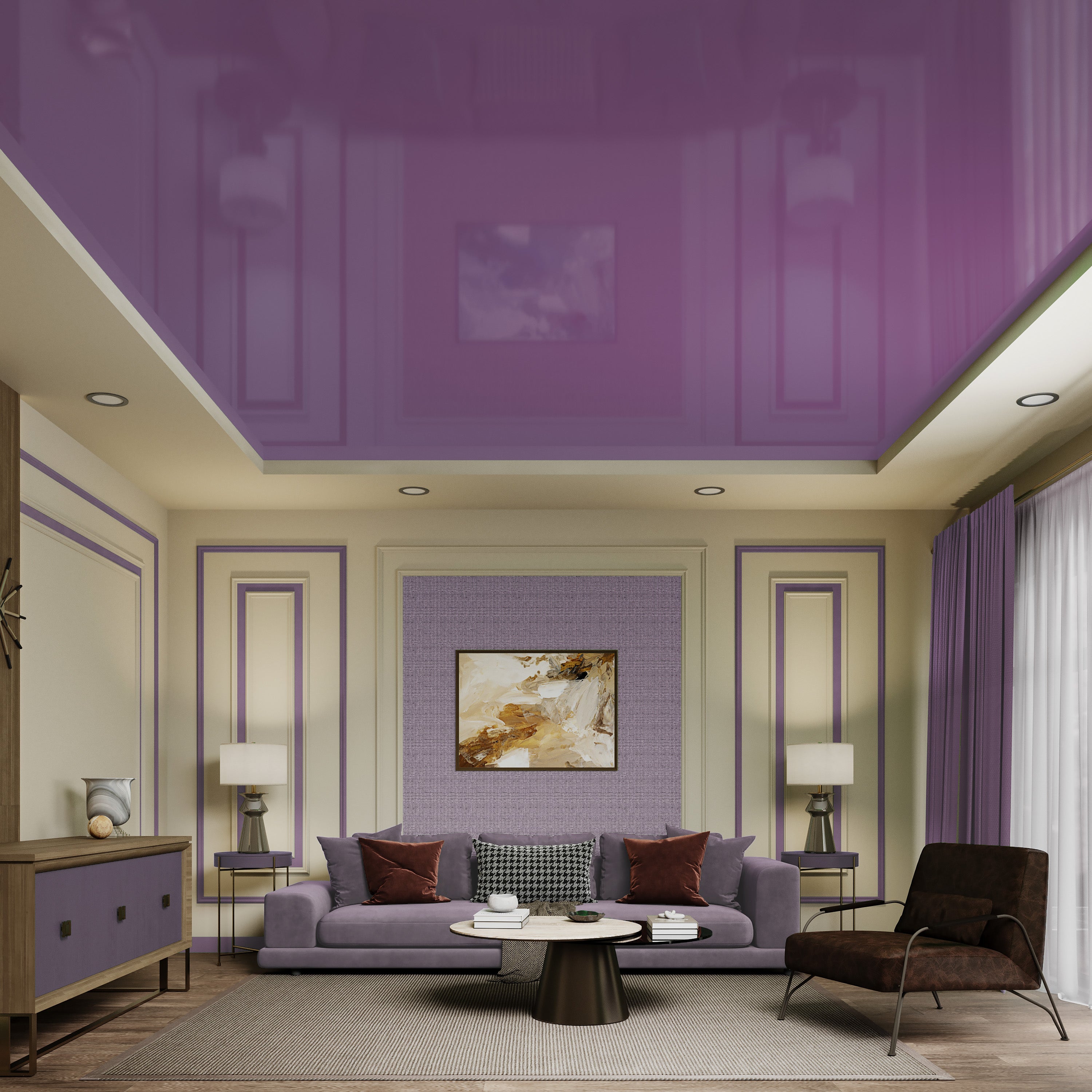 Modern Stretch Ceiling - Glossy & Matte Options, Easy DIY Installation. Kit #62. Film Size 16ft 5in x 19ft 8in