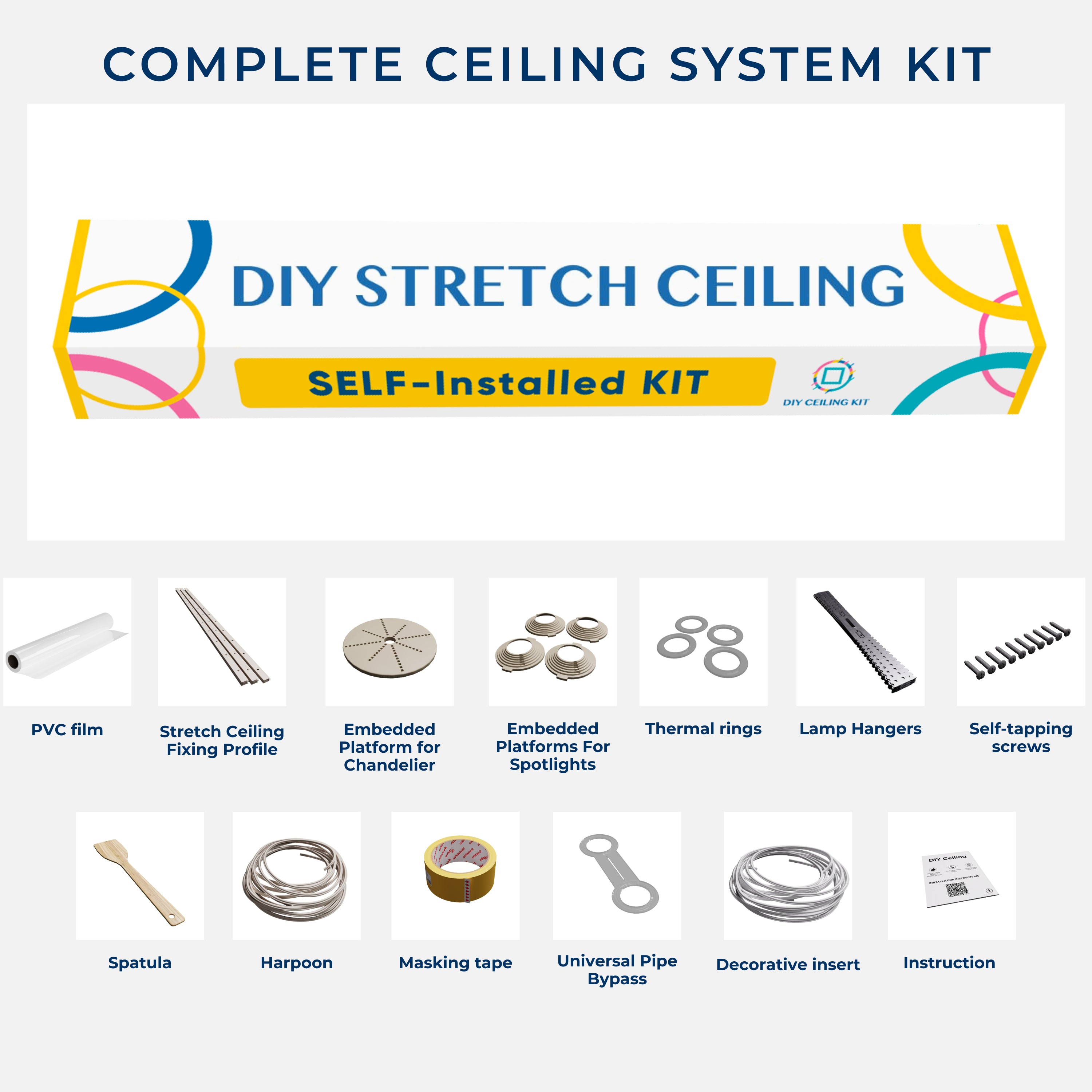 Modern Stretch Ceiling - Glossy & Matte Options, Easy DIY Installation. Kit #11. Film Size 4ft 11in x 4ft 11in