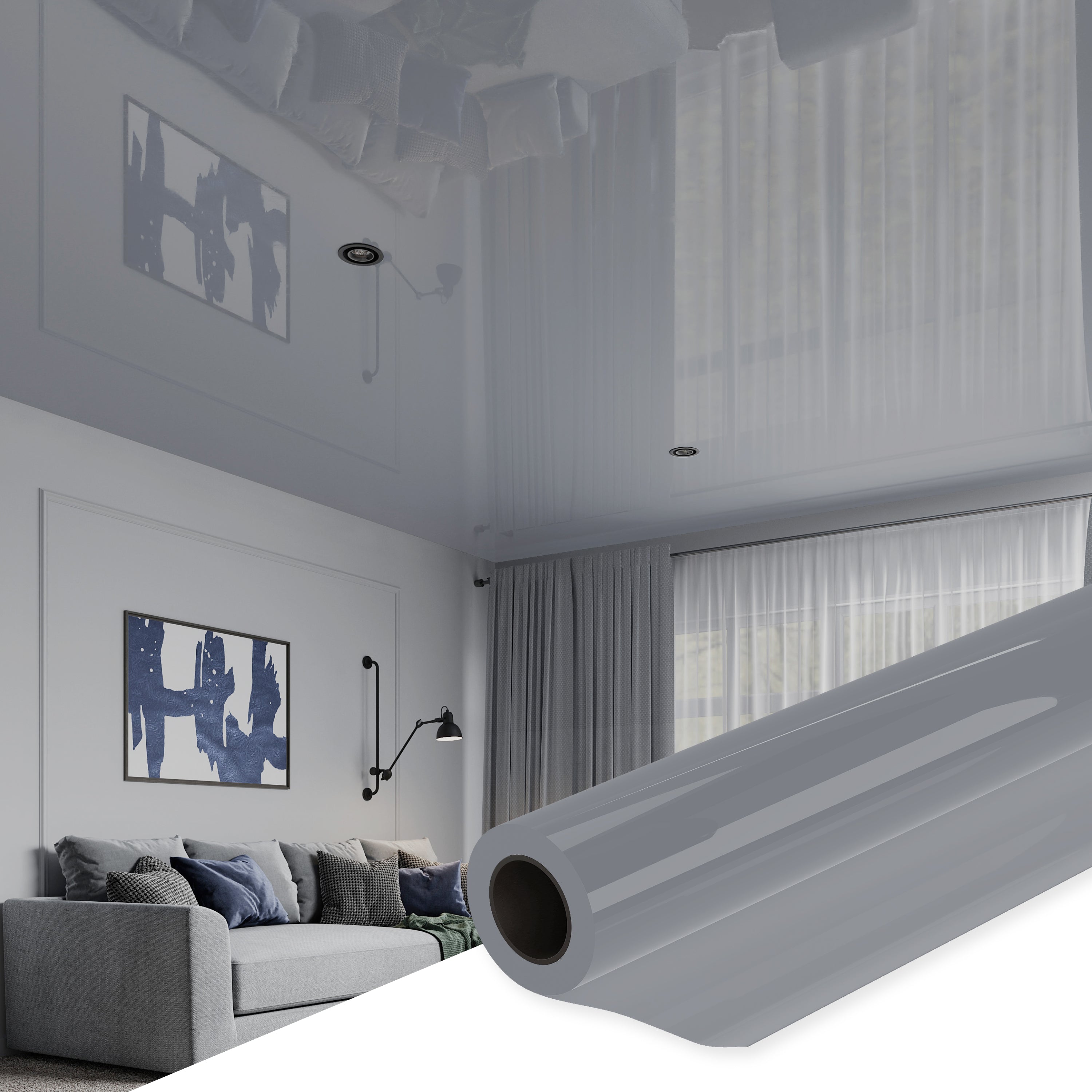 Modern Stretch Ceiling - Glossy & Matte Options, Easy DIY Installation. Kit #29. Film Size 6ft 7in x 19ft 8in