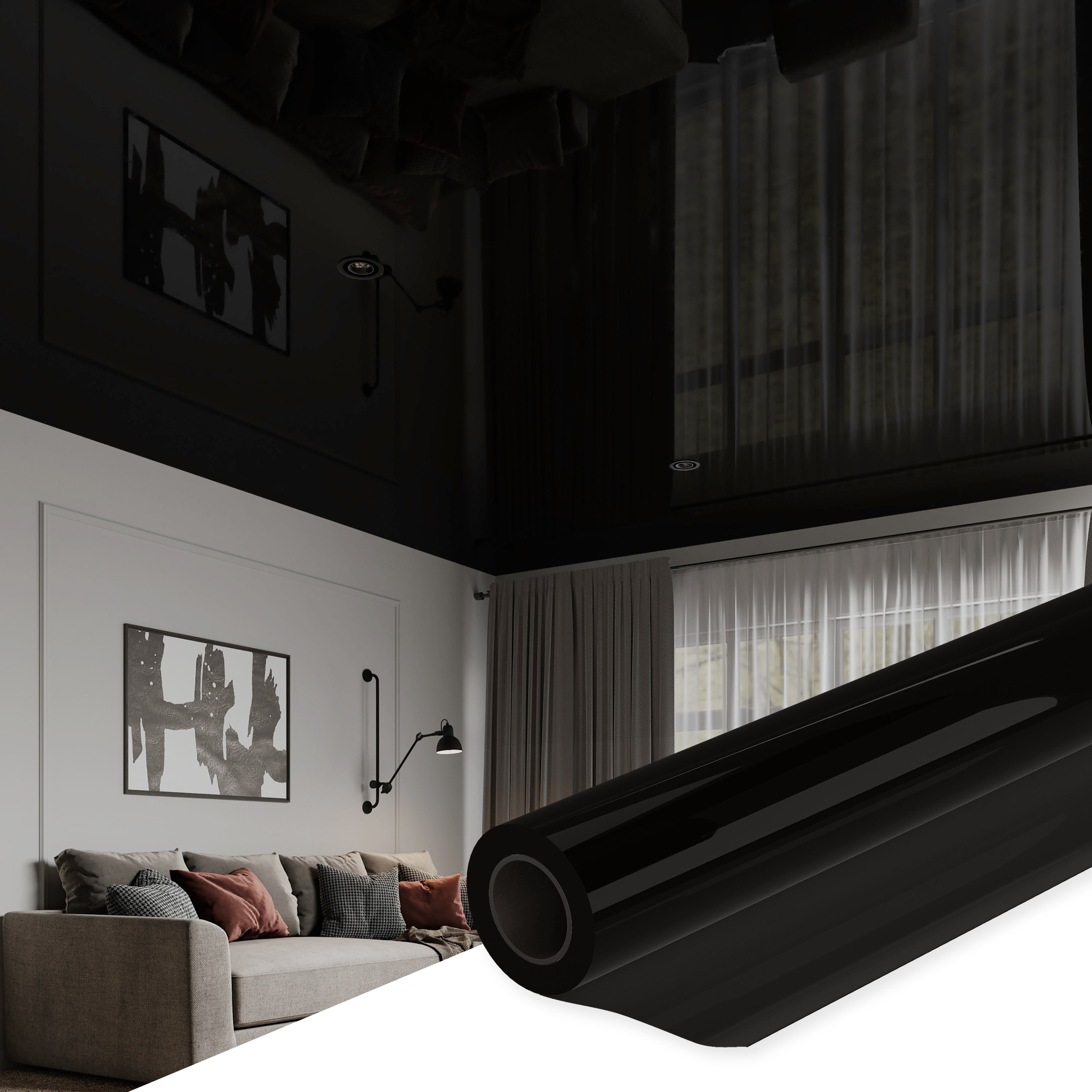 Modern Stretch Ceiling - Glossy & Matte Options, Easy DIY Installation. Kit #44. Film Size 9ft 10in x 19ft 8in