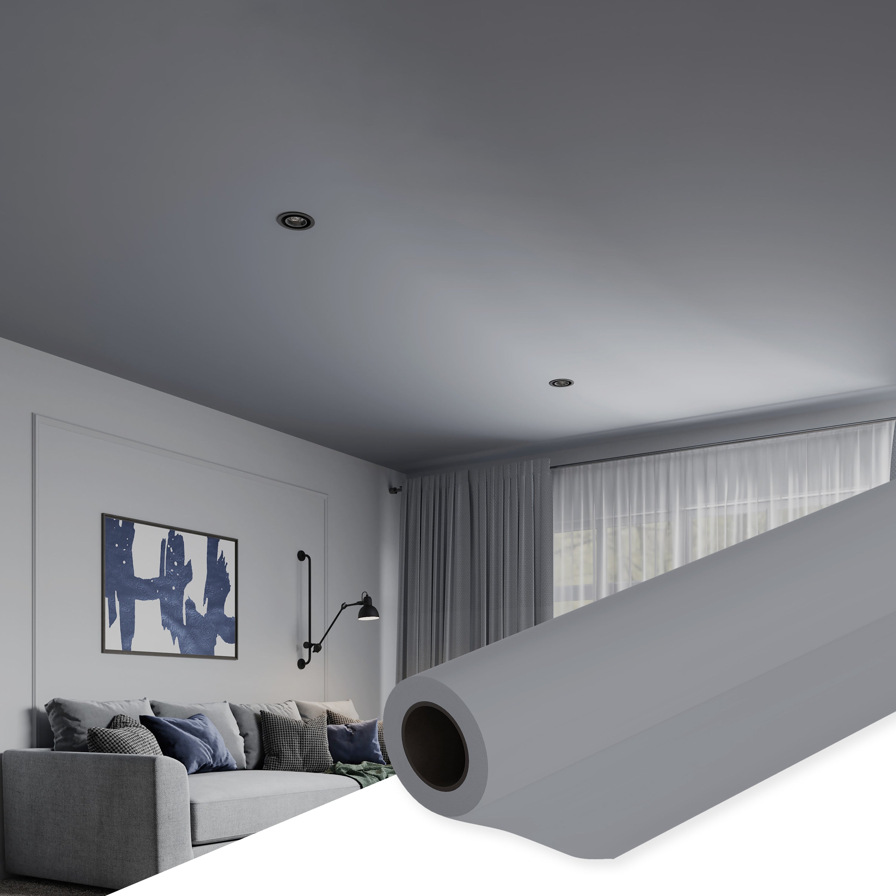 Modern Stretch Ceiling - Glossy & Matte Options, Easy DIY Installation. Kit #10. Film Size 3ft 3in x 19ft 8in